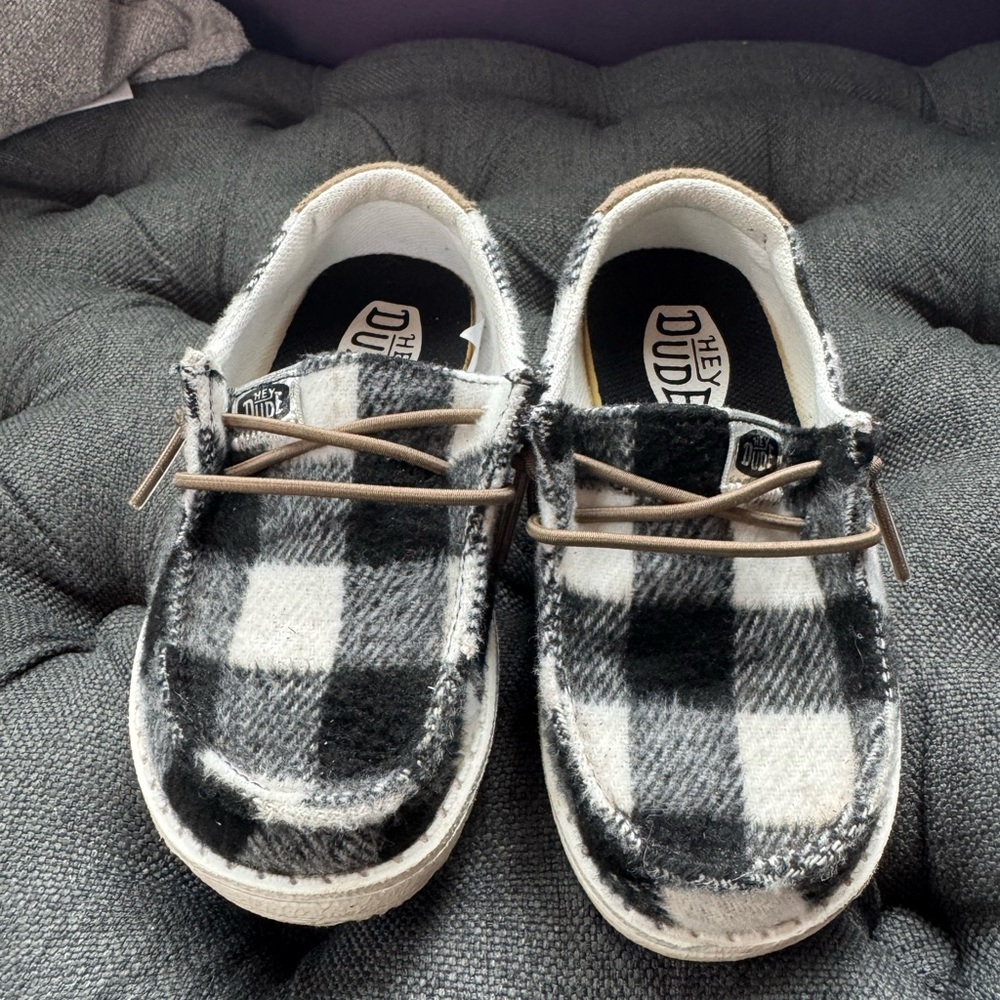 Hey Dude Kids Plaid Black and White Shoes